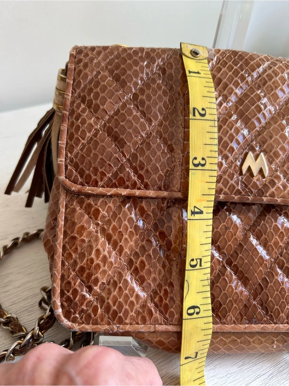 Quilted Brown Leather Crossbody Bag with Chain Strap